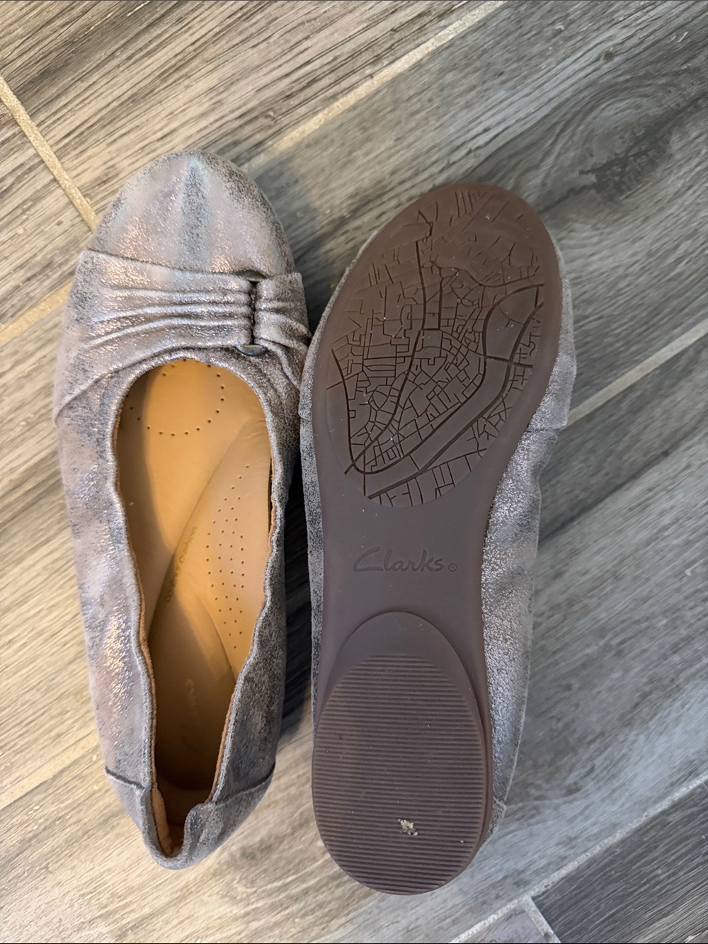 Clarks Silver Grey Suede Slip-On Ballet Flats